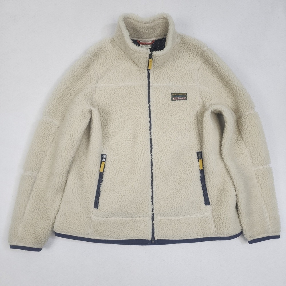 L.L.Bean Mountain Deep Pile Fleece Jacket Womens Large Cream Full Zip Outdoor